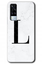 Vivo Y51a Kılıf HD Desen Baskılı Arka Kapak - Beyaz Mermer Desenli L Harfi - 1
