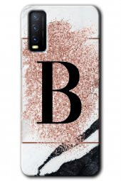 Vivo Y20 Kılıf HD Desen Baskılı Arka Kapak - Pembe Mermer Desenli B Harfi - 1