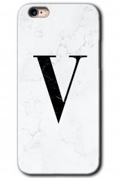 iPhone 6 Kılıf HD Desen Baskılı Arka Kapak - Beyaz Mermer Desenli V Harfi - 1