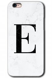 iPhone 6 Kılıf HD Desen Baskılı Arka Kapak - Beyaz Mermer Desenli E Harfi thumbnail 1