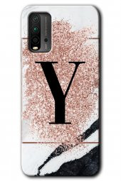 Redmi 9T Kılıf HD Desen Baskılı Arka Kapak - Pembe Mermer Desenli Y Harfi - 1