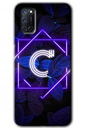 Oppo A52 Kılıf HD Desen Baskılı Arka Kapak - Dark Neon Yaprak C Harfi - 1