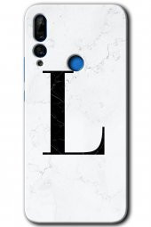 Huawei P Smart Z Kılıf HD Desen Baskılı Arka Kapak - Beyaz Mermer Desenli L Harfi - 1