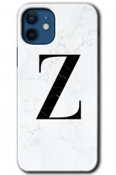 iPhone 12 Kılıf HD Desen Baskılı Arka Kapak - Beyaz Mermer Desenli Z Harfi - 1