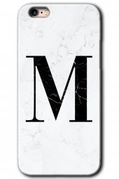 iPhone 6 Plus Kılıf HD Desen Baskılı Arka Kapak - Beyaz Mermer Desenli M Harfi - 1