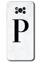 Poco x3 Pro Kılıf HD Desen Baskılı Arka Kapak - Beyaz Mermer Desenli P Harfi - 1