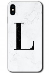 iPhone X Kılıf HD Desen Baskılı Arka Kapak - Beyaz Mermer Desenli L Harfi - 1