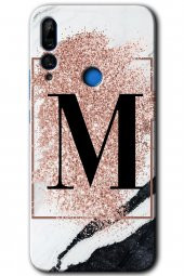 Huawei P Smart Z Kılıf HD Desen Baskılı Arka Kapak - Pembe Mermer Desenli M Harfi - 1