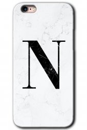 iPhone 6 Kılıf HD Desen Baskılı Arka Kapak - Beyaz Mermer Desenli N Harfi - 1