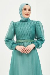 Tesettür Abiye Elbise - Çağla Yeşili - 3