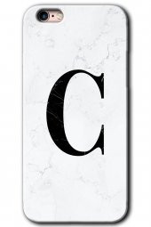 iPhone 6 Kılıf HD Desen Baskılı Arka Kapak - Beyaz Mermer Desenli C Harfi - 1