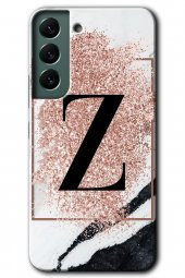 Galaxy S22 Kılıf HD Desen Baskılı Arka Kapak - Pembe Mermer Desenli Z Harfi - 1