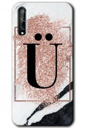 Huawei P Smart S Kılıf HD Desen Baskılı Arka Kapak - Pembe Mermer Desenli Ü Harfi - 1