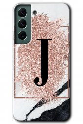 Galaxy S22 Kılıf HD Desen Baskılı Arka Kapak - Pembe Mermer Desenli J Harfi - 1