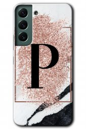 Galaxy S22 Kılıf HD Desen Baskılı Arka Kapak - Pembe Mermer Desenli P Harfi - 1
