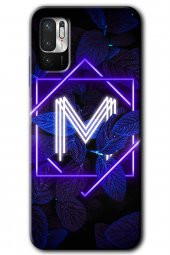 Poco M3 Pro Kılıf HD Desen Baskılı Arka Kapak - Dark Neon Yaprak M Harfi - 1