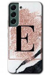 Galaxy S22 Kılıf HD Desen Baskılı Arka Kapak - Pembe Mermer Desenli E Harfi - 1