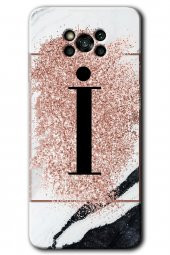 Poco x3 Pro Kılıf HD Desen Baskılı Arka Kapak - Pembe Mermer Desenli İ Harfi - 1