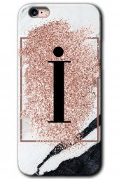 iPhone 6 Plus Kılıf HD Desen Baskılı Arka Kapak - Pembe Mermer Desenli İ Harfi - 1