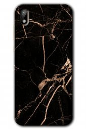 Huawei Y5 2019 Kılıf HD Desen Baskılı Arka Kapak - Siyah Gold Mermer - 1