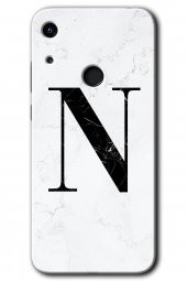 Honor 8A Kılıf HD Desen Baskılı Arka Kapak - Beyaz Mermer Desenli N Harfi - 1