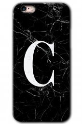 iPhone 6 Plus Kılıf HD Desen Baskılı Arka Kapak - Siyah Mermer Desenli C Harfi - 1