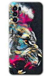 Oppo Reno 6 Kılıf HD Desen Baskılı Arka Kapak - Colorfull Aslan - 1