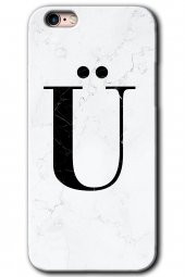 iPhone 6 Plus Kılıf HD Desen Baskılı Arka Kapak - Beyaz Mermer Desenli Ü Harfi - 1