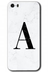 iPhone 5s Kılıf HD Desen Baskılı Arka Kapak - Beyaz Mermer Desenli A Harfi - 1