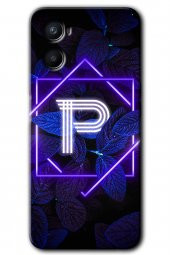 Oppo Reno 3 Kılıf HD Desen Baskılı Arka Kapak - Dark Neon Yaprak P Harfi - 1