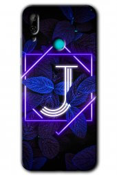 Huawei P smart 2019 Kılıf HD Desen Baskılı Arka Kapak - Dark Neon Yaprak J Harfi - 1