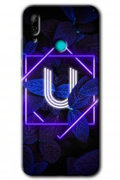 Huawei P smart 2019 Kılıf HD Desen Baskılı Arka Kapak - Dark Neon Yaprak U Harfi - 1
