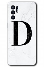 Oppo Reno 6 Kılıf HD Desen Baskılı Arka Kapak - Beyaz Mermer Desenli D Harfi - 1