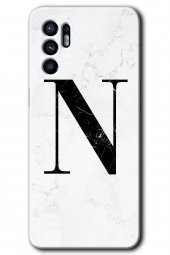 Oppo Reno 6 Kılıf HD Desen Baskılı Arka Kapak - Beyaz Mermer Desenli N Harfi - 1