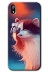 Huawei Y5 2019 Kılıf HD Desen Baskılı Arka Kapak - Cat Butterfly - 1