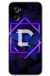 Oppo Reno 3 Kılıf HD Desen Baskılı Arka Kapak - Dark Neon Yaprak D Harfi - 1