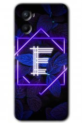 Oppo Reno 3 Kılıf HD Desen Baskılı Arka Kapak - Dark Neon Yaprak E Harfi - 1