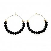 Siyah Kristal Taş Kadın Halka Küpe - 1