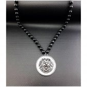 Siyah Oniks Doğal Taş Aslan Başı Kolye - 1