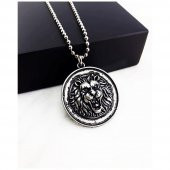 Gümüş Renk Erkek Aslan Başı Kolye - 1