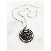 Gümüş Renk Erkek Aslan Başı Kolye - 2