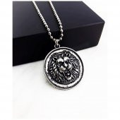 Gümüş Renk Erkek Aslan Başı Kolye - 5