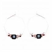 Siyah Kristal Taş Rose Halka Kadın Küpe - 1