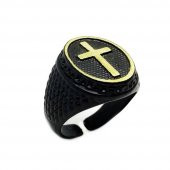 Mat Siyah Renk Gamerloot  Erkek Haç Yüzük - 1