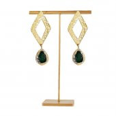 Altın Kaplama Yeşim Taşı Kadın Doğal Taş Küpe - 1