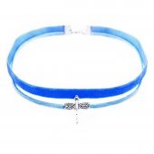 Mavi Kadife Kadın Yusufcuk Choker Kolye - 1