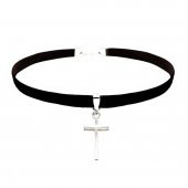 Siyah Kadife Kadın Haç Choker Kolye - 1