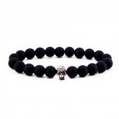 925 Ayar Gümüş Zirkon Taşlı Kuru Kafa Erkek Oniks Doğal Taş Bileklik - 3