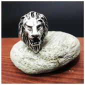 Gümüş Kaplama Erkek Aslan Başı Yüzük - 1