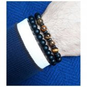 Hematit - Oniks - Kaplangözü Doğal Taş Erkek Bileklik - 4